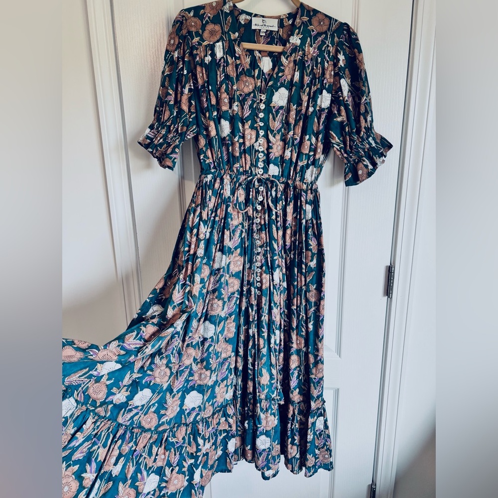 Fall Floral Ruffled Midi Emerie Dress, size S/M, Cotton